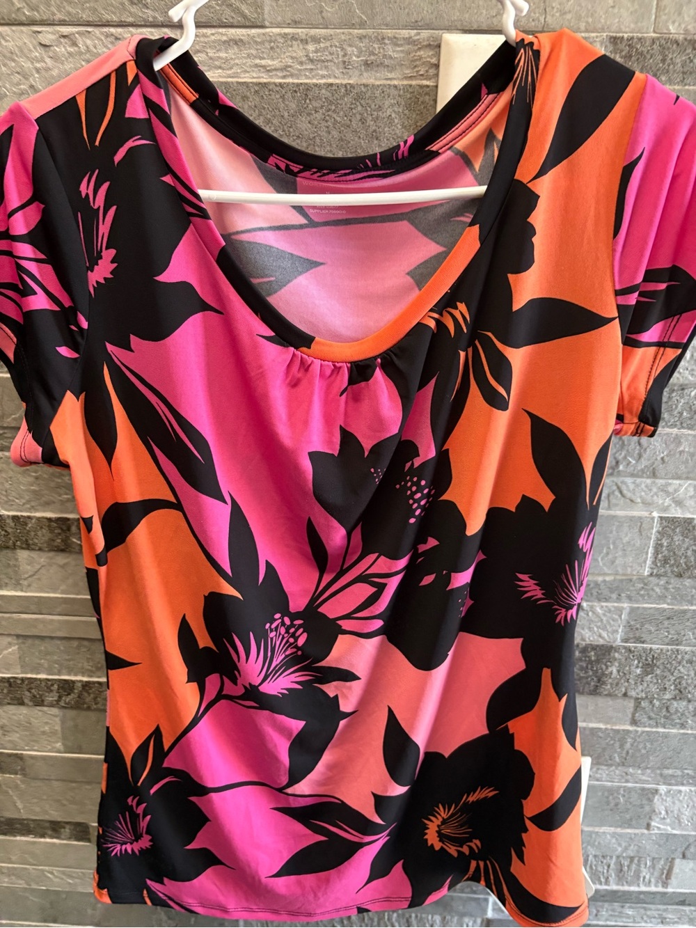 Worthington Pink & Orange Floral Scoop Neck Top